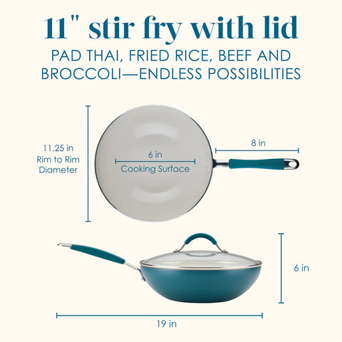 Cucina Ceramic Nonstick Stir Fry Pan Marine Blue