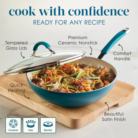 Cucina Ceramic Nonstick Stir Fry Pan Marine Blue