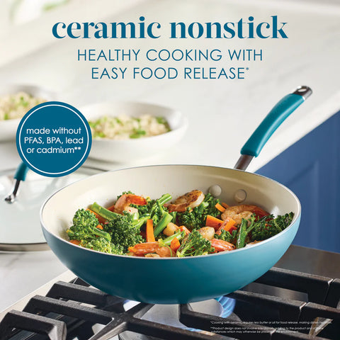 Cucina Ceramic Nonstick Stir Fry Pan Marine Blue