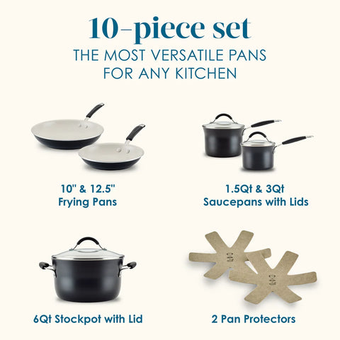 10-Piece Cucina Ceramic Nonstick Cookware Set Peppercorn