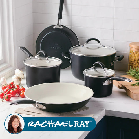 10-Piece Cucina Ceramic Nonstick Cookware Set Peppercorn