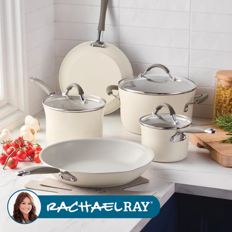 10-Piece Cucina Ceramic Nonstick Cookware Set Almond