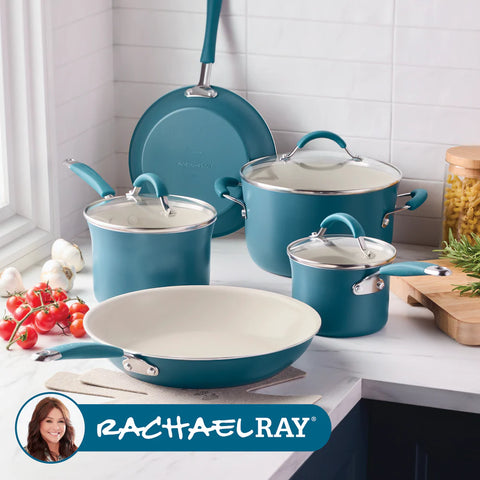 10-Piece Cucina Ceramic Nonstick Cookware Set Marine Blue