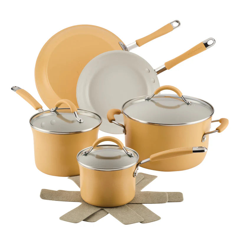 10-Piece Cucina Ceramic Nonstick Cookware Set Turmeric Yellow