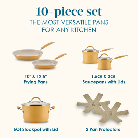 10-Piece Cucina Ceramic Nonstick Cookware Set Turmeric Yellow