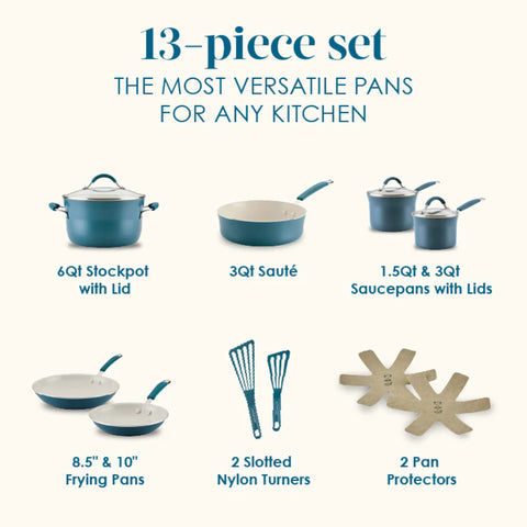 13-Piece Cucina Ceramic Nonstick Cookware Set Marine Blue