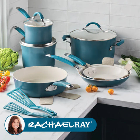 13-Piece Cucina Ceramic Nonstick Cookware Set Marine Blue