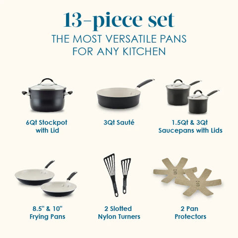 13-Piece Cucina Ceramic Nonstick Cookware Set Peppercorn