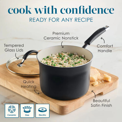 13-Piece Cucina Ceramic Nonstick Cookware Set Peppercorn