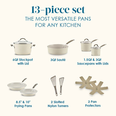 13-Piece Cucina Ceramic Nonstick Cookware Set Almond