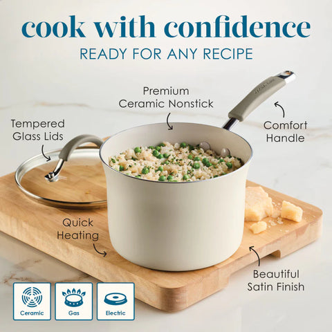 13-Piece Cucina Ceramic Nonstick Cookware Set Almond