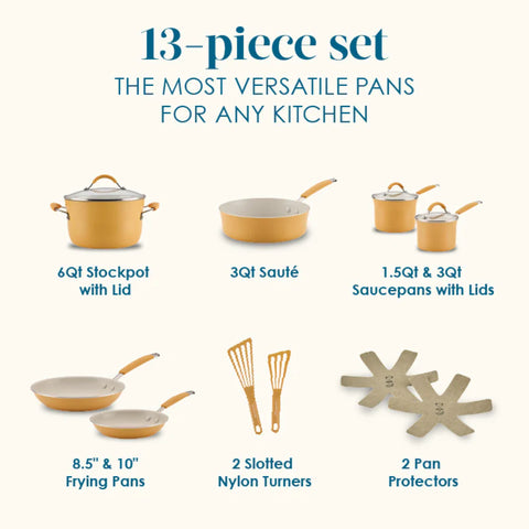 13-Piece Cucina Ceramic Nonstick Cookware Set Turmeric Yellow