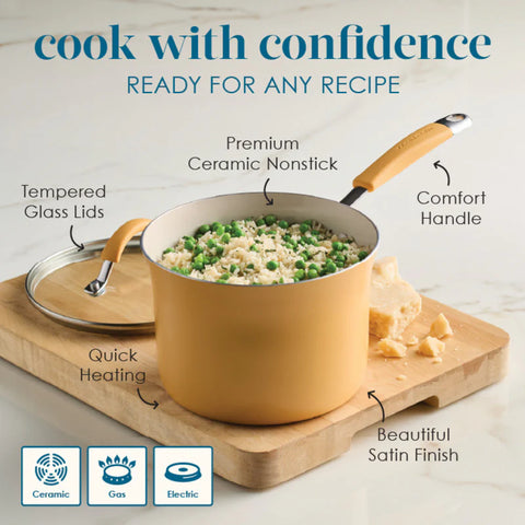 13-Piece Cucina Ceramic Nonstick Cookware Set Turmeric Yellow