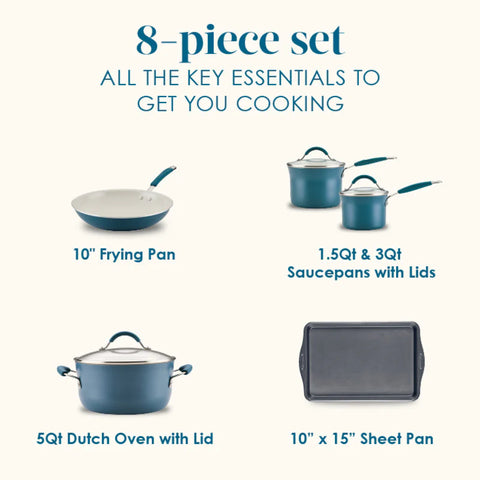 8-Piece Cucina Ceramic Nonstick Cookware Set Marine Blue
