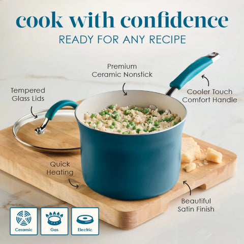 8-Piece Cucina Ceramic Nonstick Cookware Set Marine Blue