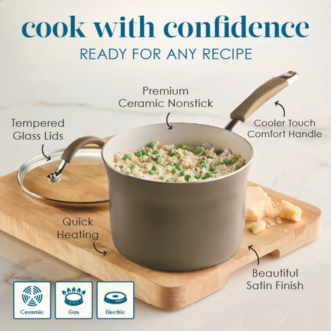 8-Piece Cucina Ceramic Nonstick Cookware Set Hazelnut