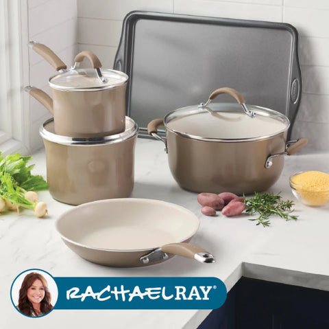 8-Piece Cucina Ceramic Nonstick Cookware Set Hazelnut