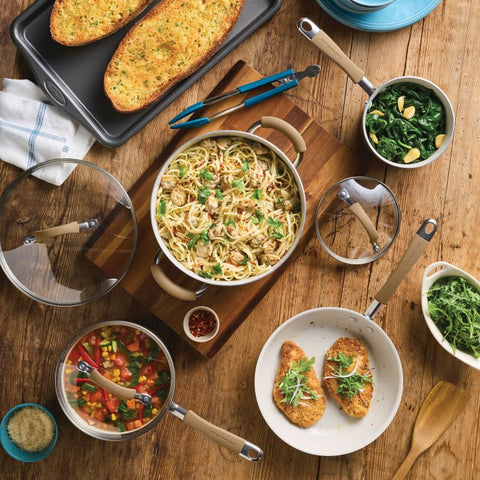 8-Piece Cucina Ceramic Nonstick Cookware Set Hazelnut