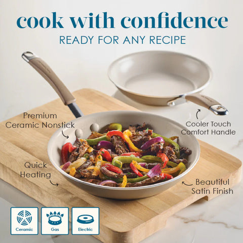 2-Piece Cucina Ceramic Nonstick Skillet Set Hazelnut