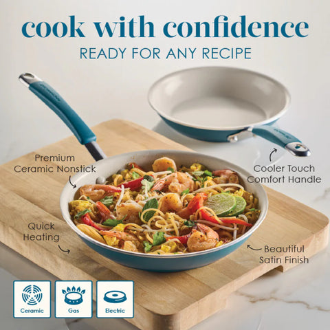 2-Piece Cucina Ceramic Nonstick Skillet Set Marine Blue