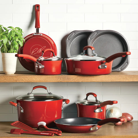 15-Piece Classic Brights Nonstick Cookware Set Red