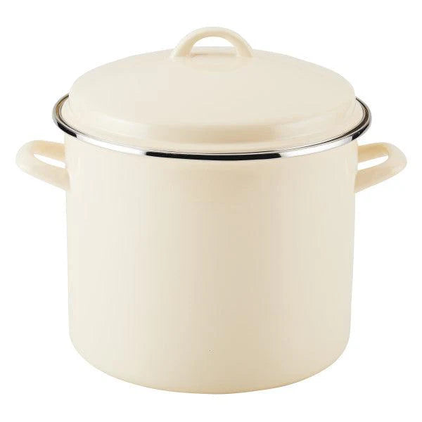 12-Quart Induction Enamel Stockpot with Lid Almond