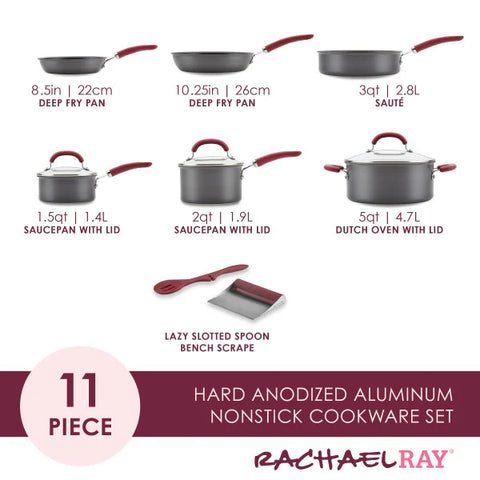 11-Piece Create Delicious Hard Anodized Nonstick Induction Cookware Set Burgundy