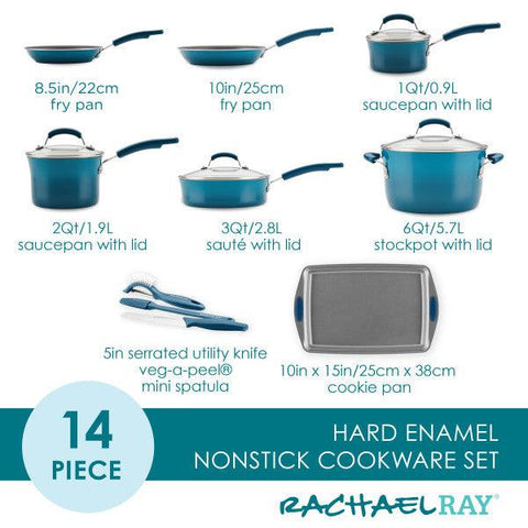 Classic Brights Nonstick Cookware Sets Marine Blue 14-Piece