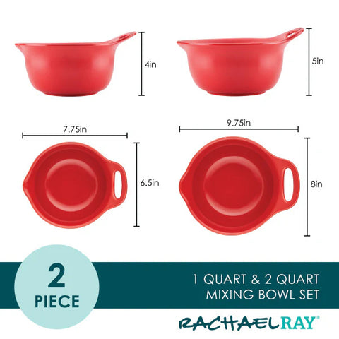 2-Piece Ceramic Mixing Bowl Set Red