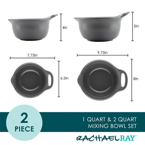 2-Piece Ceramic Mixing Bowl Set Gray