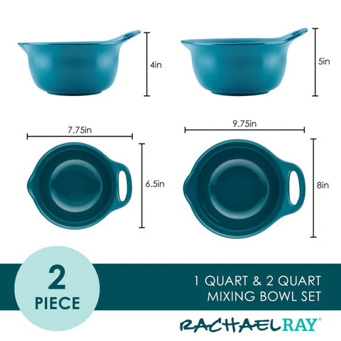 2-Piece Ceramic Mixing Bowl Set Teal