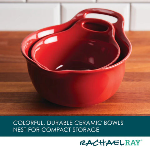 2-Piece Ceramic Mixing Bowl Set Red