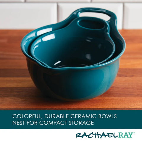 2-Piece Ceramic Mixing Bowl Set Teal