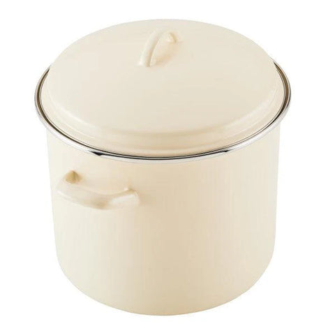 12-Quart Induction Enamel Stockpot with Lid Almond