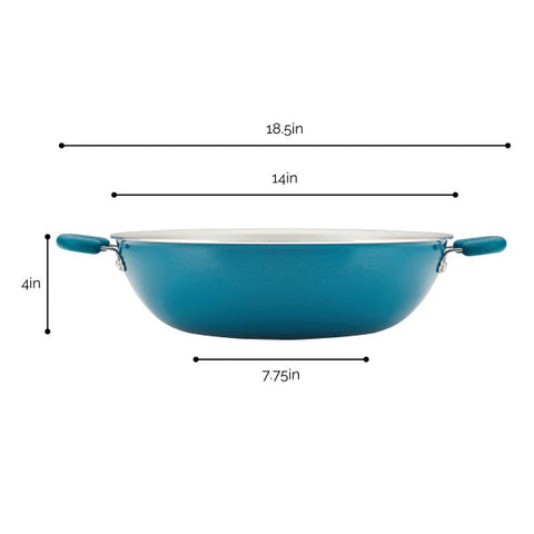 14.25-Inch Create Delicious Nonstick Induction Wok Teal Shimmer