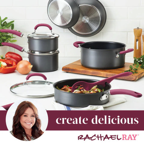 11-Piece Create Delicious Hard Anodized Nonstick Induction Cookware Set Burgundy