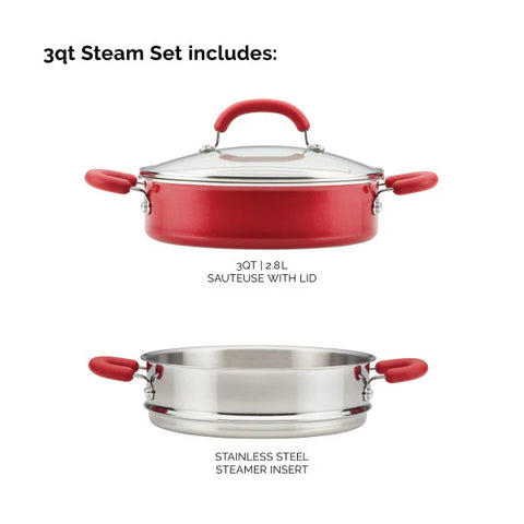 3-Quart Create Delicious Nonstick Induction Steamer Set Red