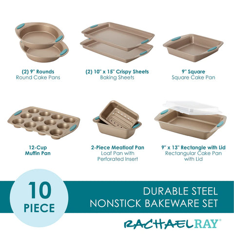 10-Piece Nonstick Bakeware Set Agave Blue