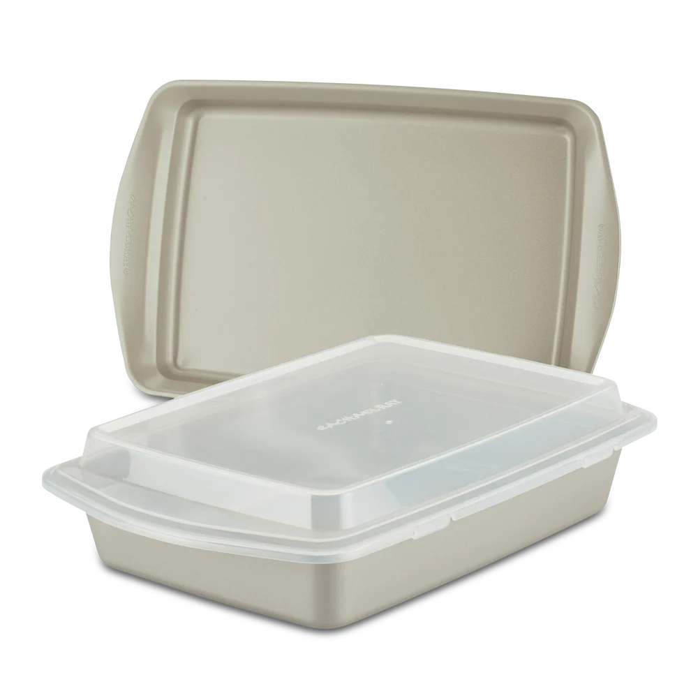 3-Piece Nonstick Covered Cake Pan & Baking Sheet Set Champagne