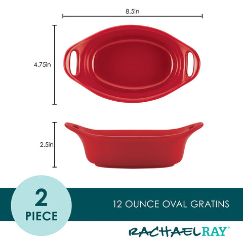 2-Piece 12-Ounce Oval Ceramic Au Gratin Set Red