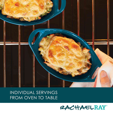 2-Piece 12-Ounce Oval Ceramic Au Gratin Set Teal