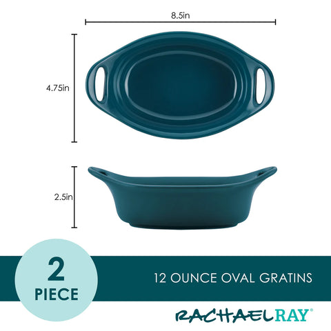 2-Piece 12-Ounce Oval Ceramic Au Gratin Set Teal