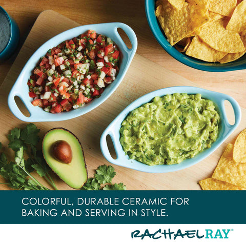 2-Piece 12-Ounce Oval Ceramic Au Gratin Set Light Blue