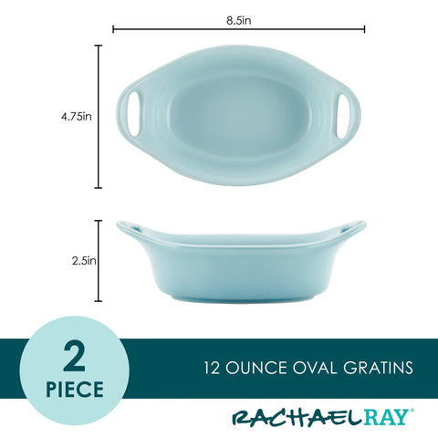 2-Piece 12-Ounce Oval Ceramic Au Gratin Set Light Blue