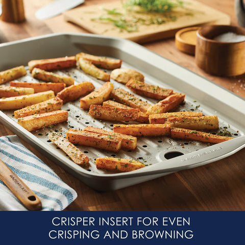 11-Inch x 17-Inch Nonstick Crisper Pan with Insert Champagne