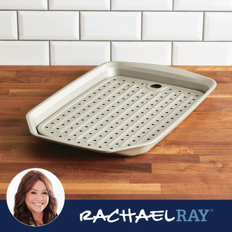 11-Inch x 17-Inch Nonstick Crisper Pan with Insert Champagne