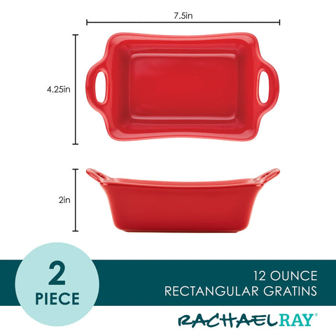 2-Piece 12-Ounce Ceramic Au Gratin Set Red
