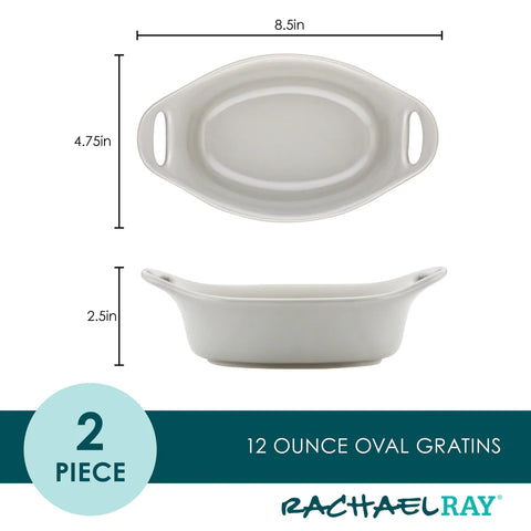 2-Piece 12-Ounce Oval Ceramic Au Gratin Set Sea Salt Gray