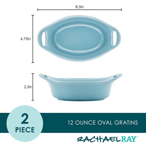 2-Piece 12-Ounce Oval Ceramic Au Gratin Set Agave Blue