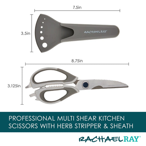 Multi Shear Kitchen Scissors with Herb Stripper and Sheath Gray